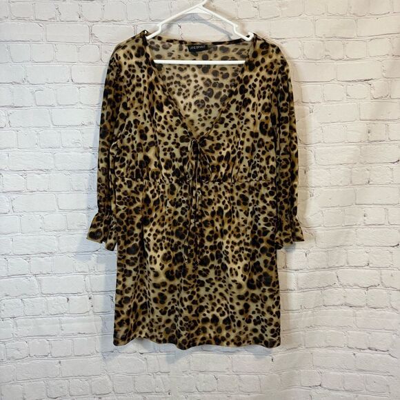 Lane Bryant Brown and Black V-Neck Bell Sleeve Blouse - Picture 1 of 6